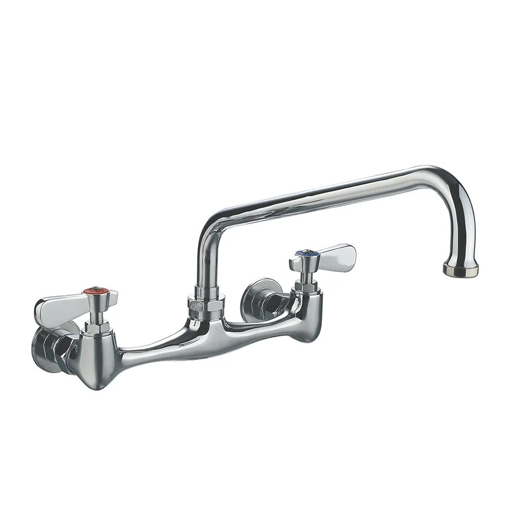 Juno Commercial Chrome Wall Mounted Dual Handle Kitchen Sink Faucet