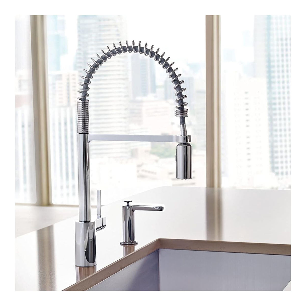 Juno Commercial Chrome Deck Mounted Single Handle Pull Down Kitchen Faucet