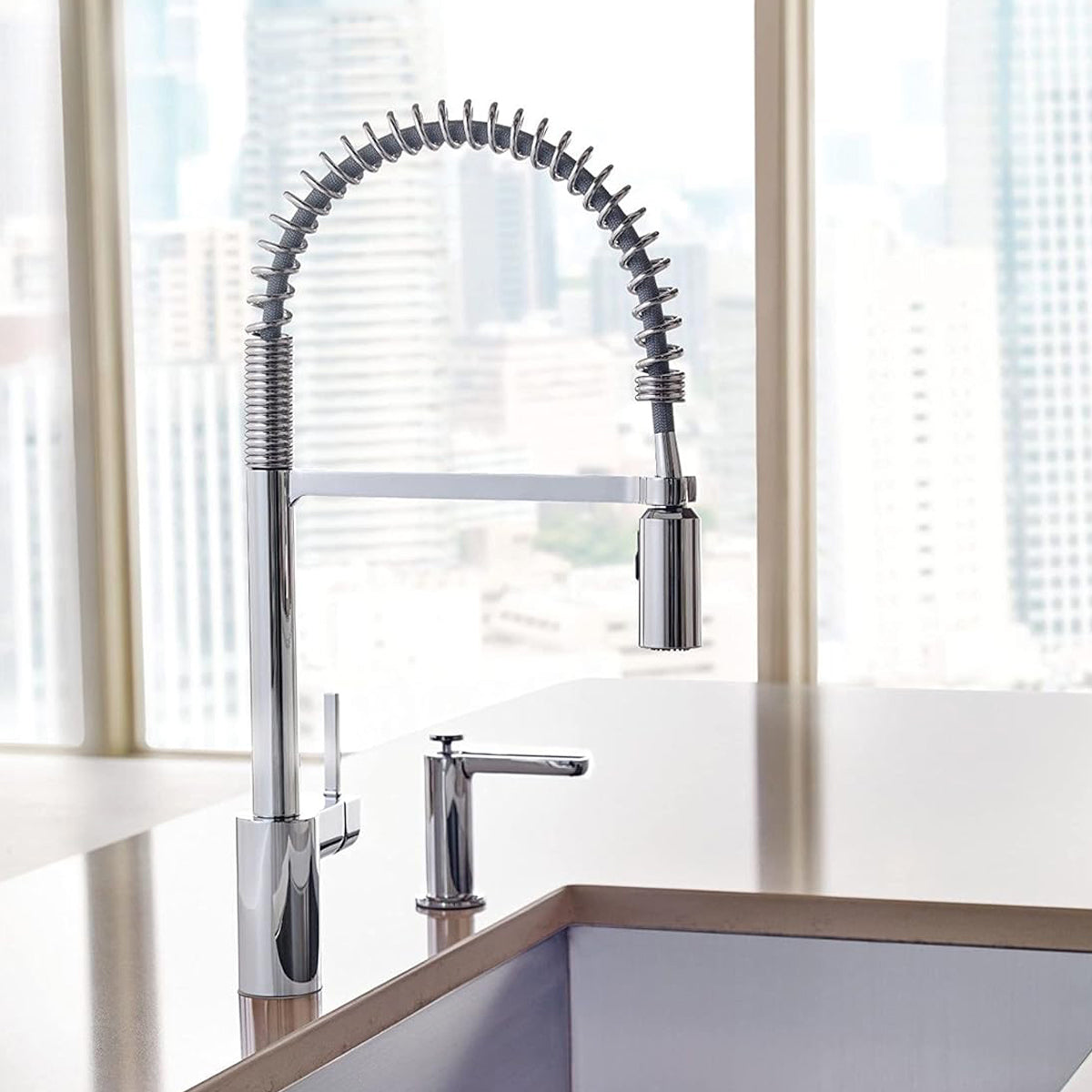 Juno Commercial Chrome Deck Mounted Single Handle Pull Down Kitchen Faucet