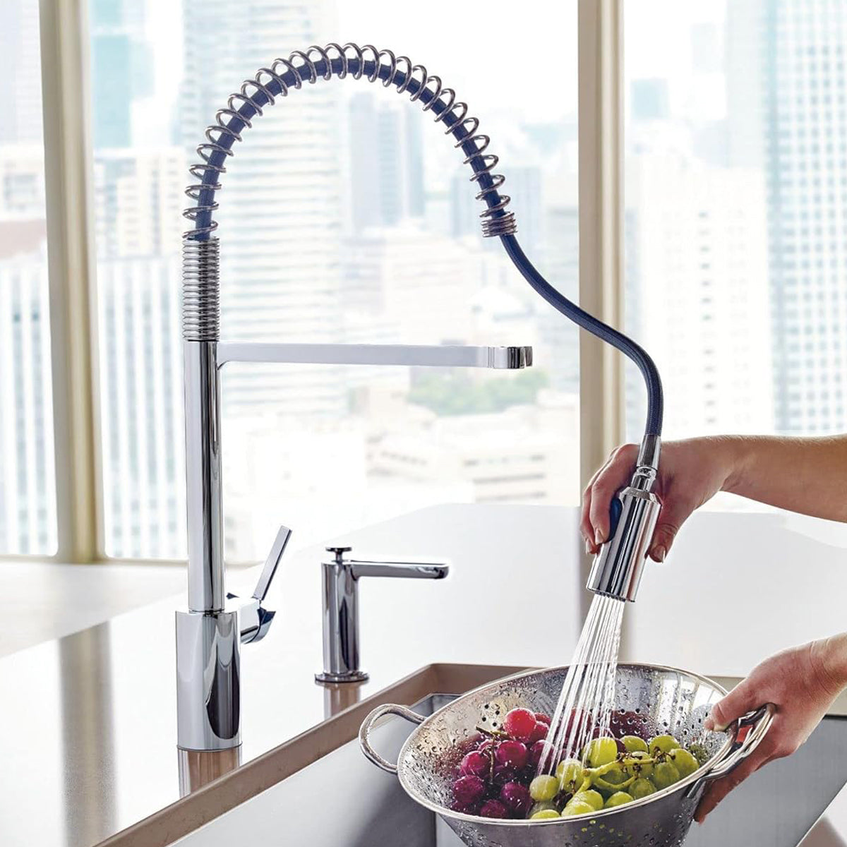 Juno Commercial Chrome Deck Mounted Single Handle Pull Down Kitchen Faucet