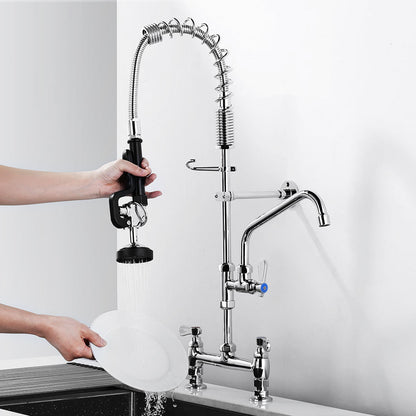 Juno 8 Inch Center Splash Mount Pre Rinse Faucet Chrome - Dual Handle Deck Mounted Kitchen Sink Faucet
