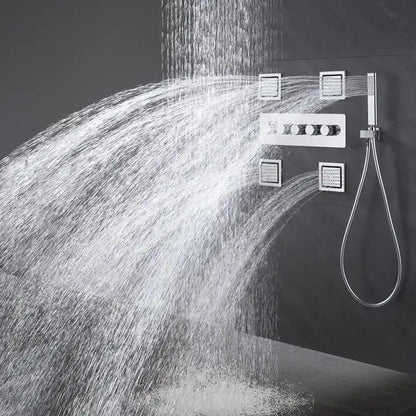 Juno Commercial Chrome Finish Ceiling Mounted Five Handle Bathroom Shower Set With Body Jets