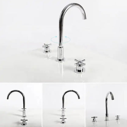 Juno Commercial Brushed Gold Finish Deck Mounted Dual Handle Bathroom Faucet