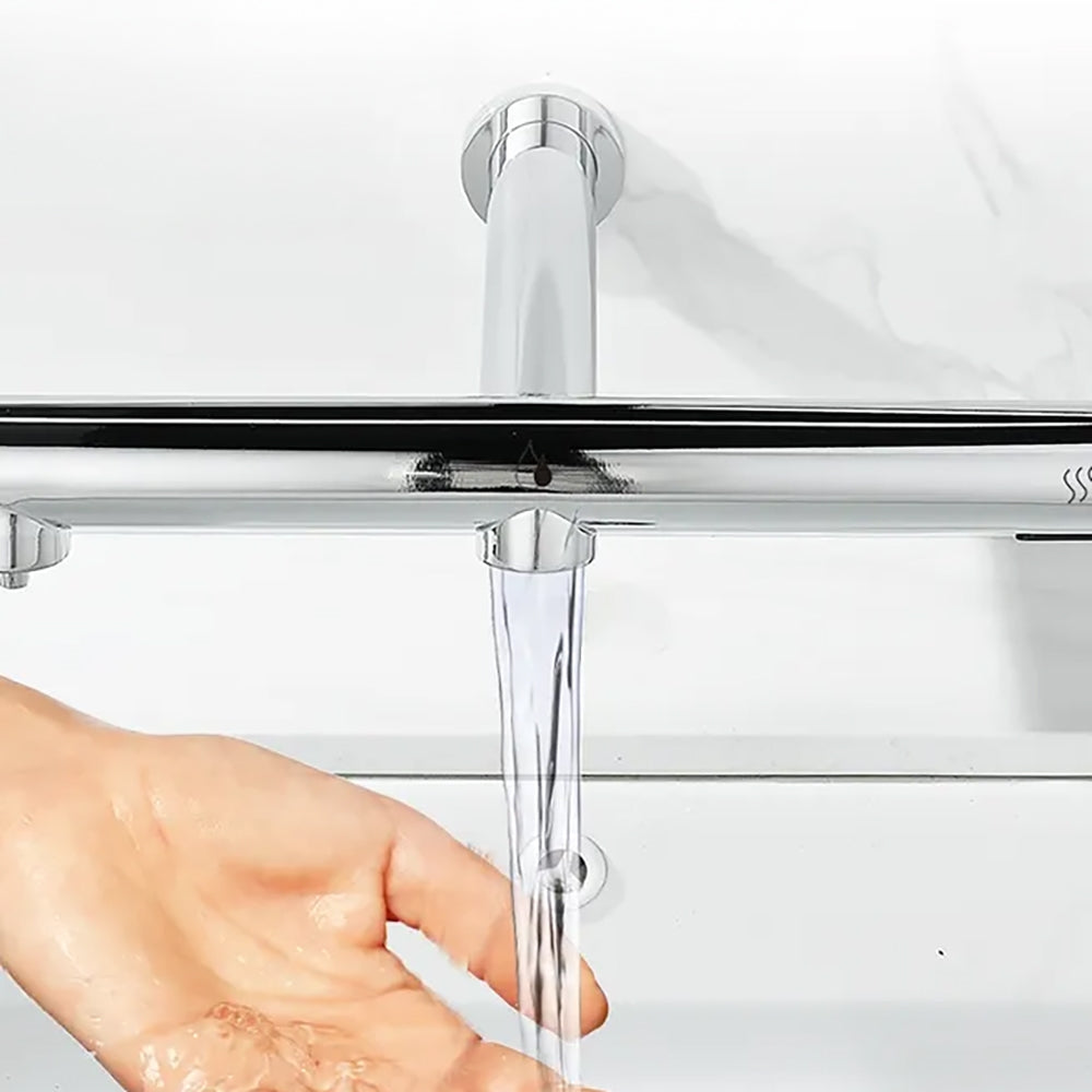 Juno Commercial Chrome Finish Wall Mounted Touchless Bathroom Faucet With Soap Dispenser and Hand Dryer