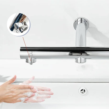 Juno Commercial Chrome Finish Wall Mounted Touchless Bathroom Faucet With Soap Dispenser and Hand Dryer