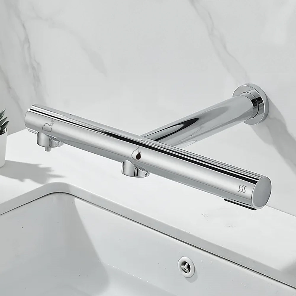 Juno Commercial Chrome Finish Wall Mounted Touchless Bathroom Faucet With Soap Dispenser and Hand Dryer