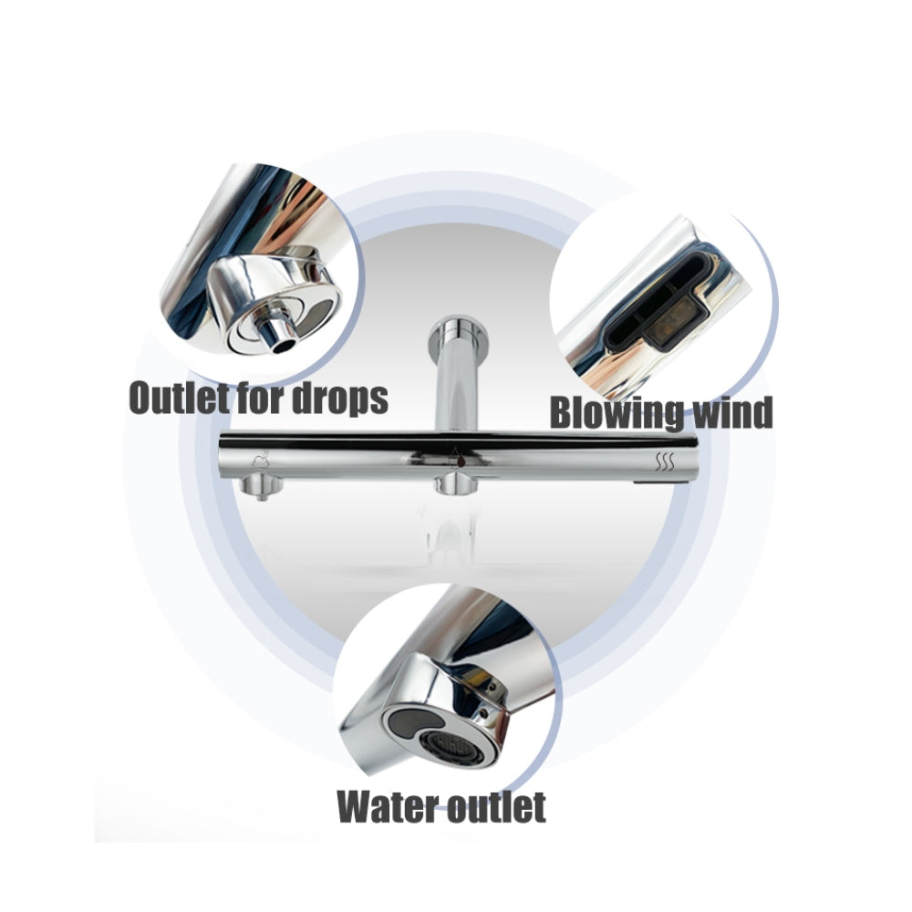 Juno Commercial Chrome Finish Wall Mounted Touchless Bathroom Faucet With Soap Dispenser and Hand Dryer