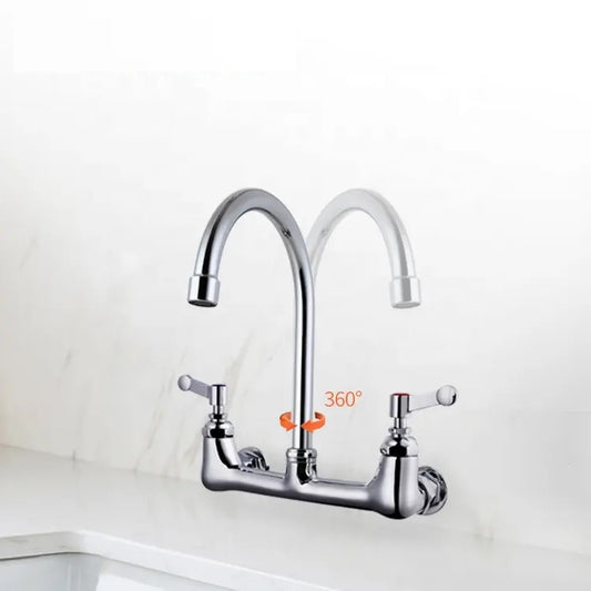 Juno Commercial Chrome Finish wall Mounted Dual Handle Kitchen Sink Faucet