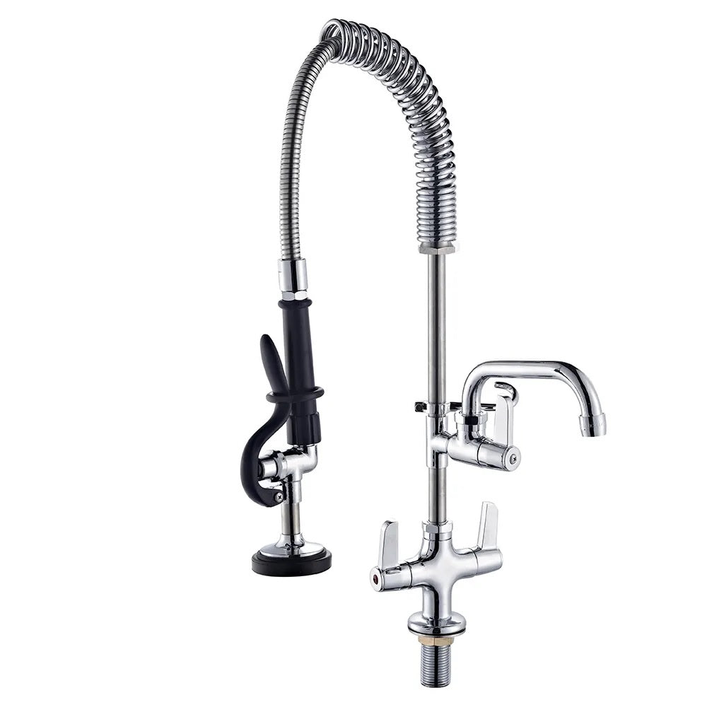 Juno Commercial Chrome Pull Down Deck Mounted Dual Handle Kitchen Faucet