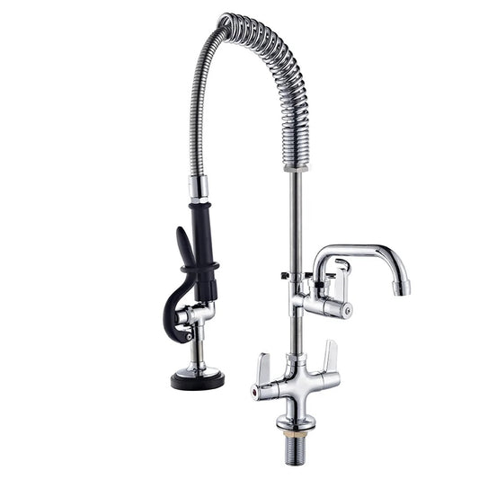 Juno Commercial Chrome Pull Down Deck Mounted Dual Handle Kitchen Faucet