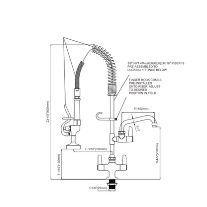 Juno Commercial Chrome Pull Down Deck Mounted Dual Handle Kitchen Faucet