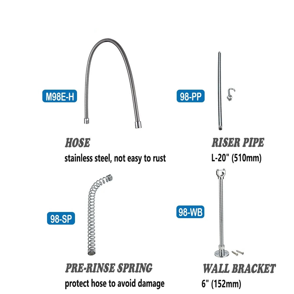 Juno Commercial Chrome Pull Down Deck Mounted Dual Handle Kitchen Faucet