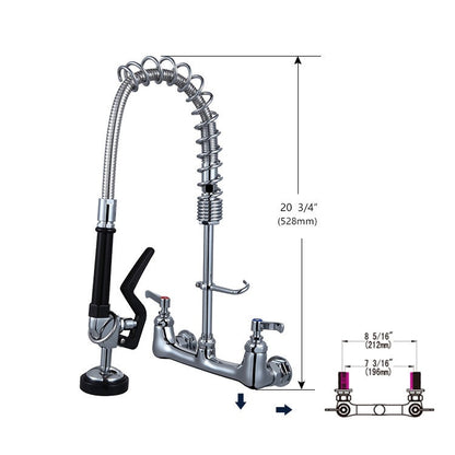 Juno Commercial Faucet With Pre-Rinse Sprayer Chrome Wall Mounted Dual Handle Kitchen Faucet