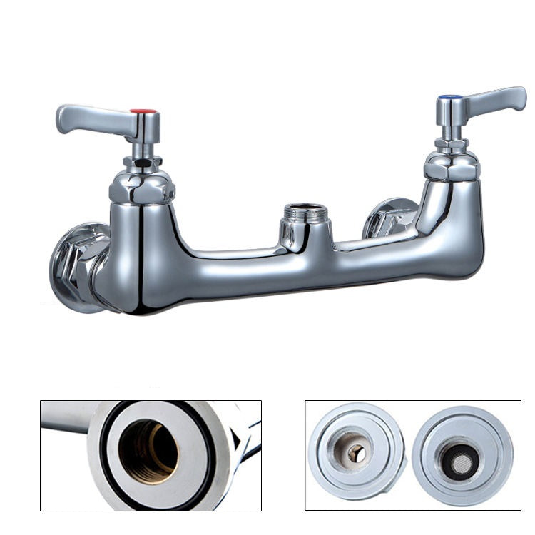 Juno Commercial Faucet With Pre-Rinse Sprayer Chrome Wall Mounted Dual Handle Kitchen Faucet