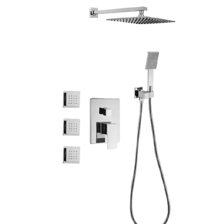 Juno Commercial Chrome Wall Mounted Single Handle Bathroom Shower Set With 3 Body Jets