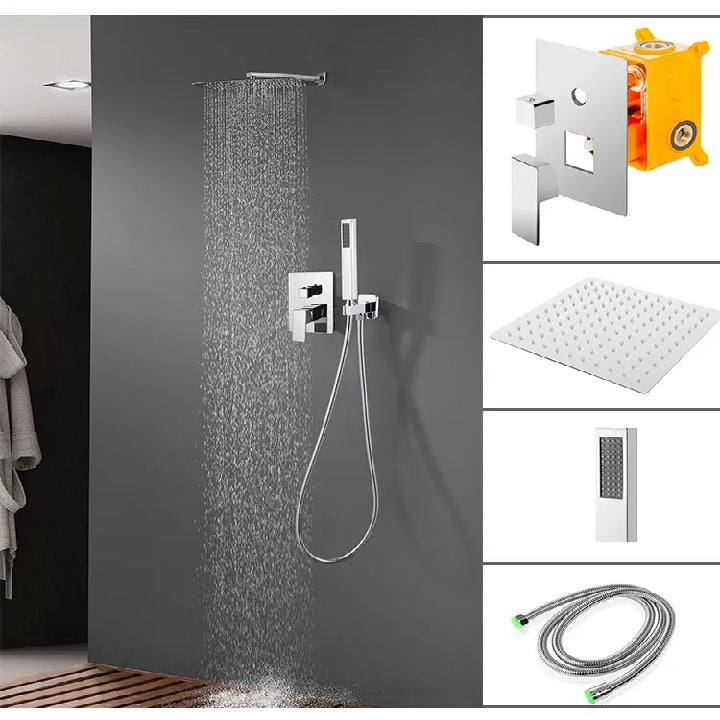 Juno Commercial Chrome Wall Mounted Single Handle Square Bathroom Shower Set