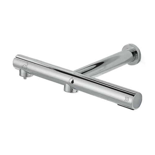 Juno Commercial Chrome Finish Wall Mounted Touchless Bathroom Faucet With Soap Dispenser and Hand Dryer