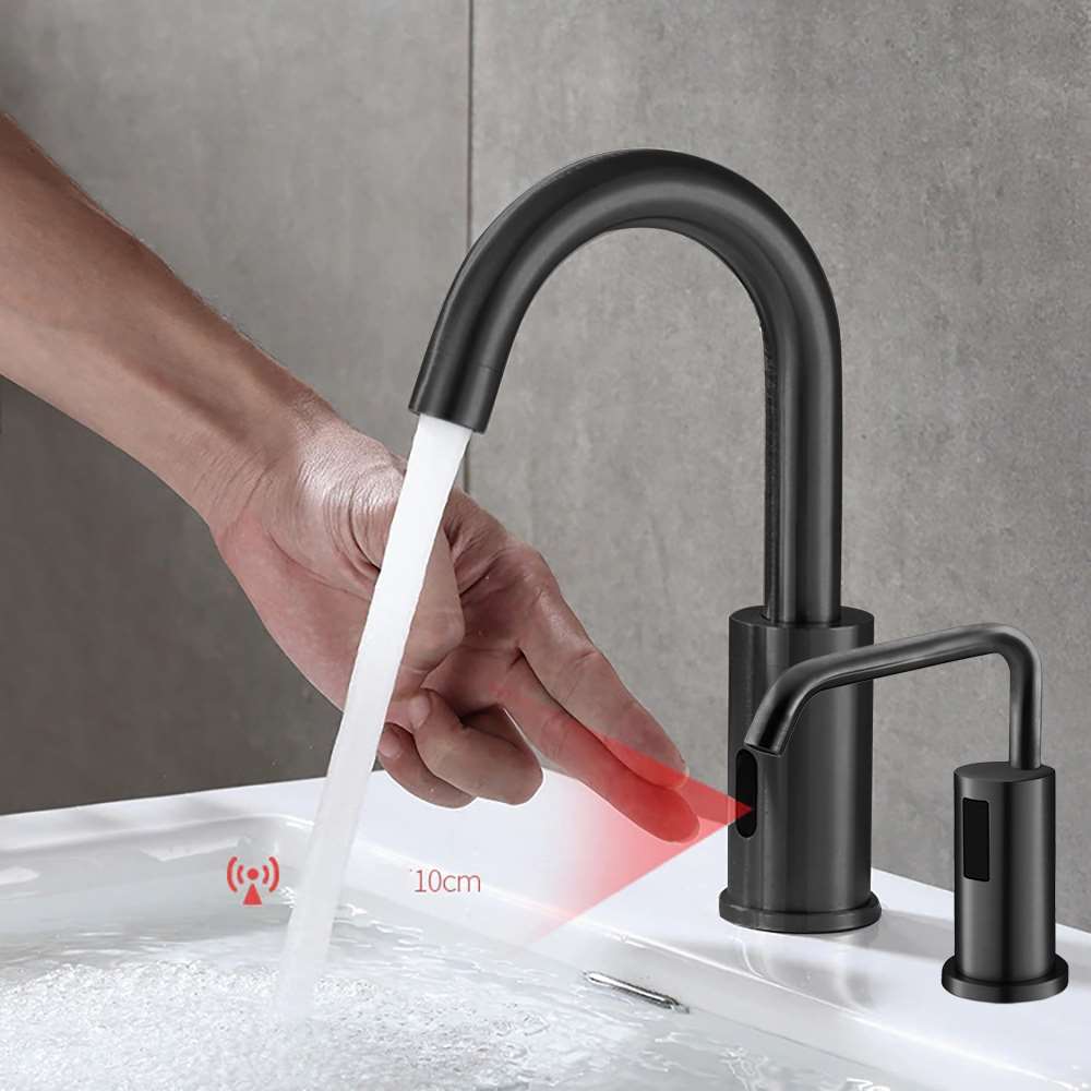 Juno Commercial Dark Oil Rubbed Bronze Finish Wall Mounted Touchless Bathroom Faucet With Soap Dispenser