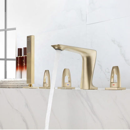 Juno Commercial Matte Black Deck Mounted 5 pcs Bathtub Faucet