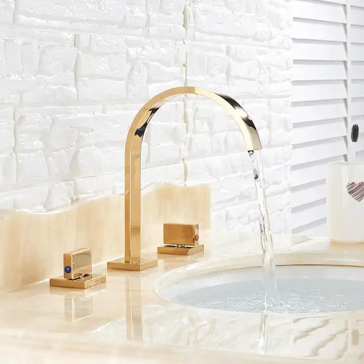 Juno Commercial Gold Finish Deck Mounted Dual Handle Bathroom Sink Faucet