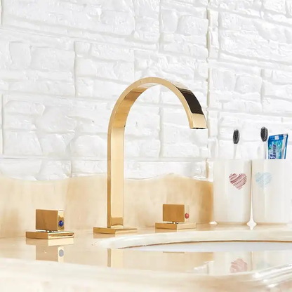 Juno Commercial Gold Finish Deck Mounted Dual Handle Bathroom Sink Faucet