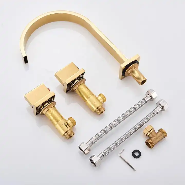 Juno Commercial Gold Finish Deck Mounted Dual Handle Bathroom Sink Faucet