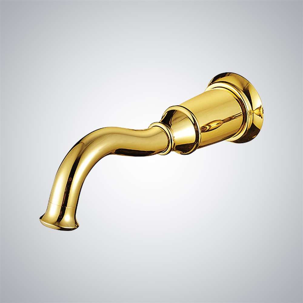 Juno Commercial Gold Finish Wall Mounted Hands Free Touchless Bathroom Faucet