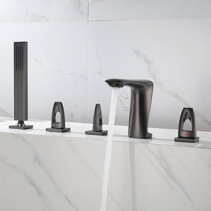 Juno Commercial Matte Black Deck Mounted 5 pcs Bathtub Faucet