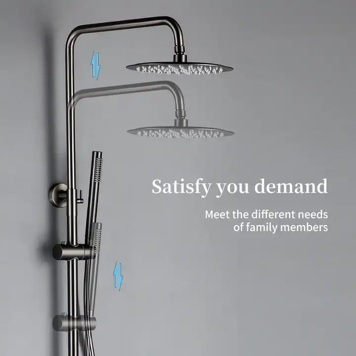 Juno Commercial Gun Metal Gray Wall Mounted Single Handle Luxury Shower System