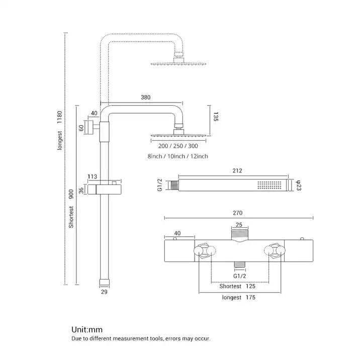 Juno Commercial Gun Metal Gray Wall Mounted Single Handle Luxury Shower System