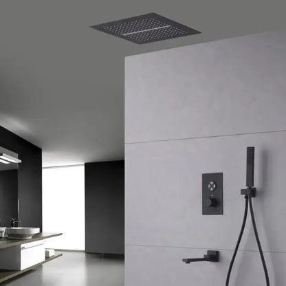 Juno Commercial Matte Black Ceiling Mounted Single Handle Bathroom Rainfall Shower Set
