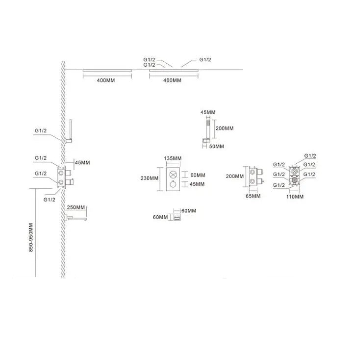Juno Commercial Matte Black Ceiling Mounted Single Handle Bathroom Rainfall Shower Set