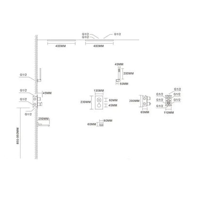 Juno Commercial Matte Black Ceiling Mounted Single Handle Bathroom Rainfall Shower Set