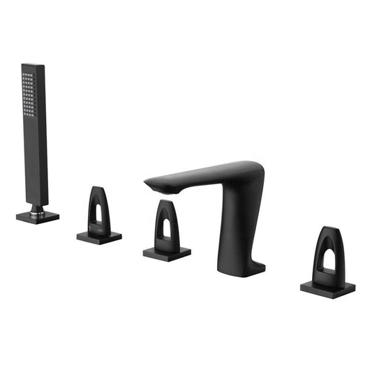 Juno Commercial Matte Black Deck Mounted 5 pcs Bathtub Faucet