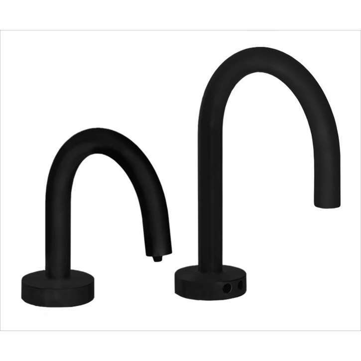 Juno Commercial Matte Black Finish Deck Mounted Touchless Bathroom Faucet With Soap Dispenser