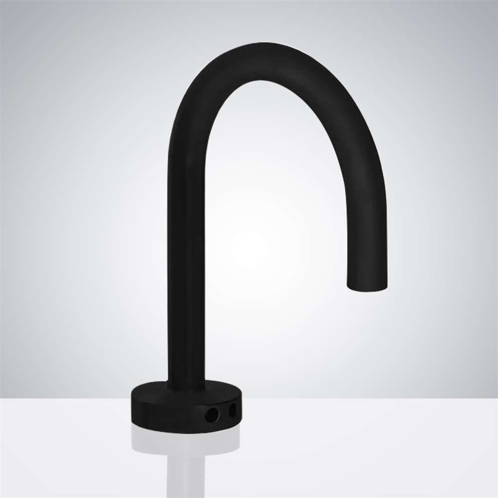 Juno Commercial Matte Black Finish Deck Mounted Touchless Bathroom Faucet With Soap Dispenser