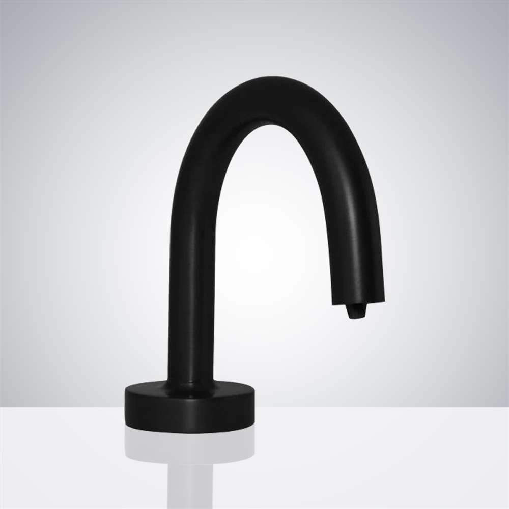 Juno Commercial Matte Black Finish Deck Mounted Touchless Bathroom Faucet With Soap Dispenser