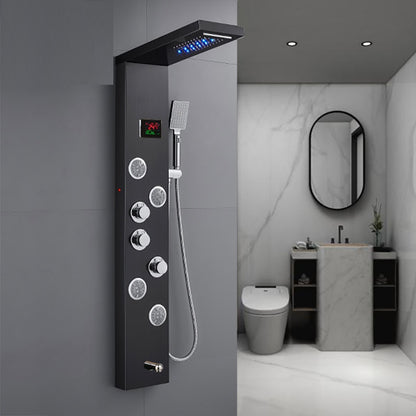 Juno Commercial Matte Black LED Waterfall Shower Panel