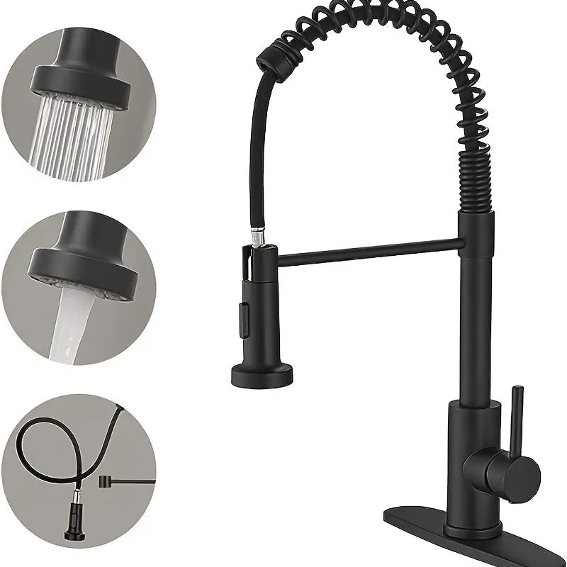 Juno Commercial Matte Black Pull Down Rotatable Kitchen Faucet