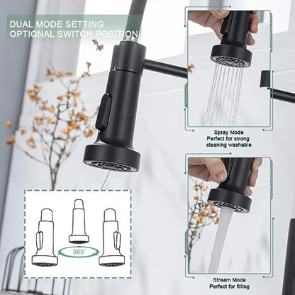 Juno Commercial Matte Black Pull Down Rotatable Kitchen Faucet