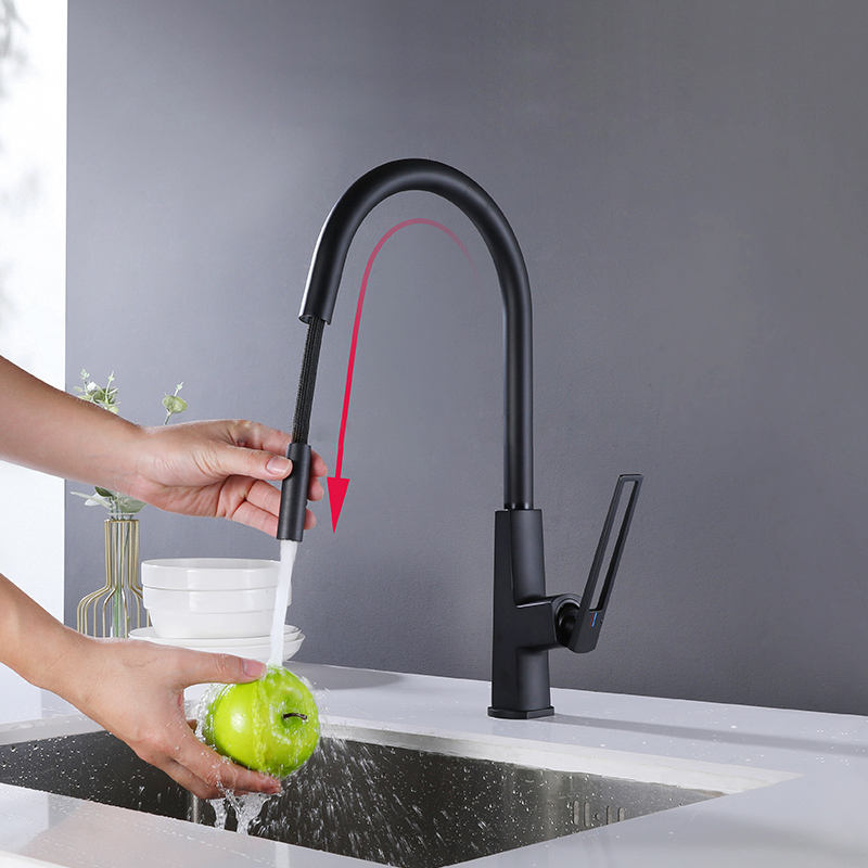 Juno Commercial Matte Black Single Handle Pull Out Kitchen Sink Faucet