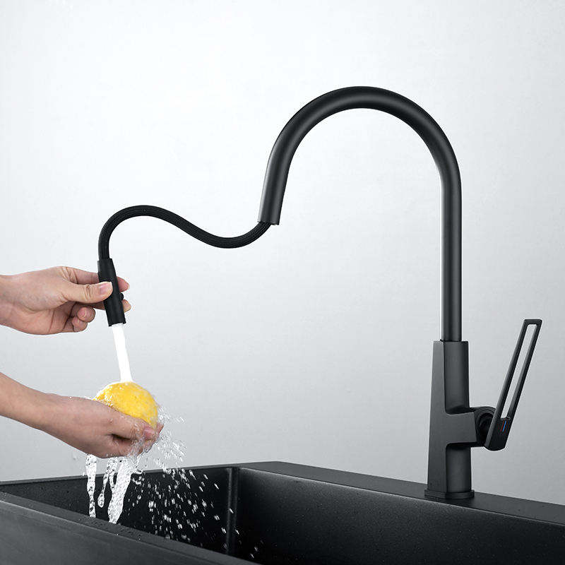 Juno Commercial Matte Black Single Handle Pull Out Kitchen Sink Faucet