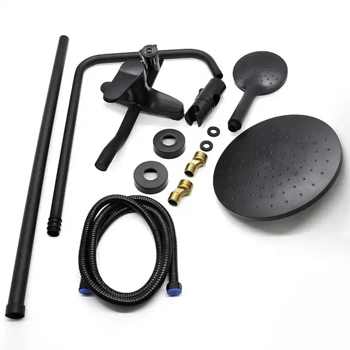 Juno Commercial Matte Black Wall Mounted Single Handle Bathroom Shower Set