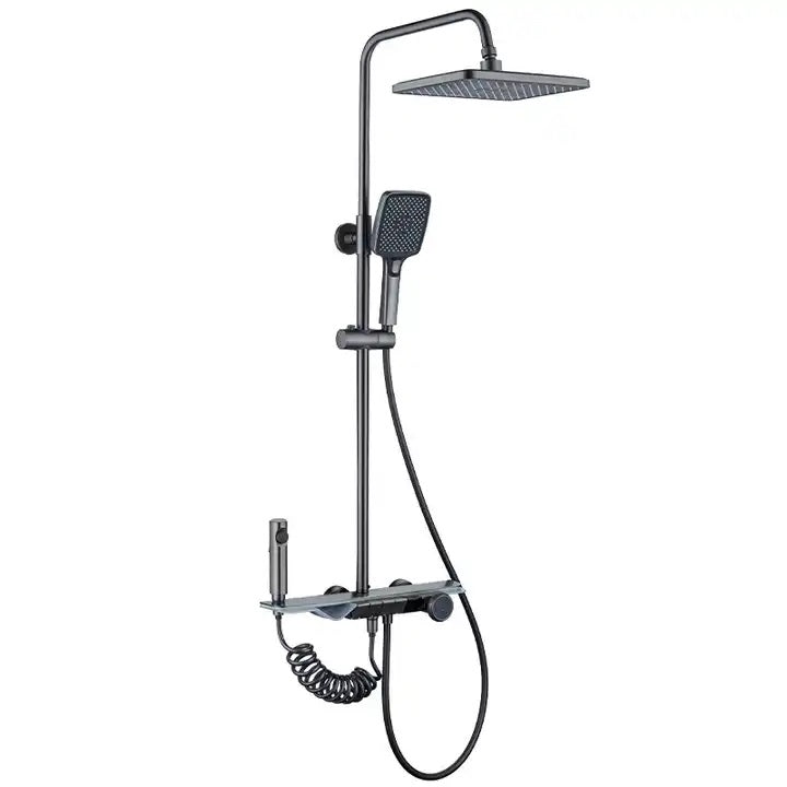 Juno Commercial Matte Black Wall Mounted Single Handle Square Bathroom Shower Set