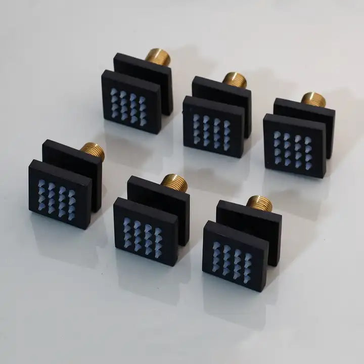 Juno Commercial Matte Black Wall Mounted Square LED Shower Set With Six Body Jets
