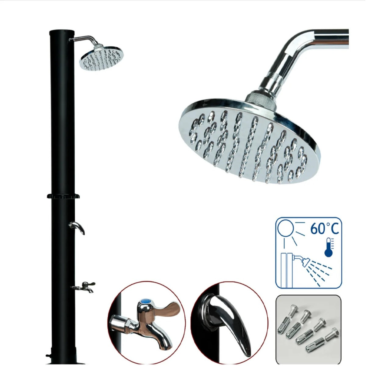 Juno Commercial Outdoor Swimming Pool Showers In Black Finish