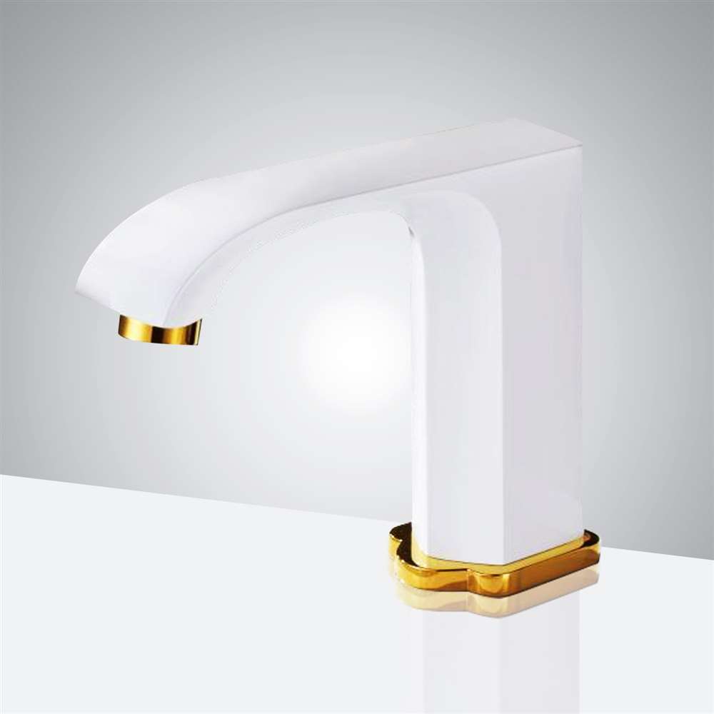 Juno Commercial White & Gold Finish Deck Mounted Touchless Bathroom Faucet