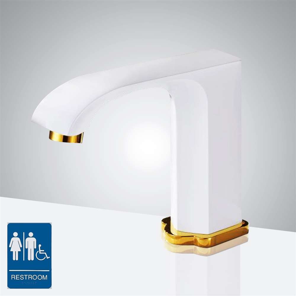 Juno Commercial White & Gold Finish Deck Mounted Touchless Bathroom Faucet