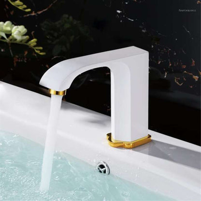 Juno Commercial White & Gold Finish Deck Mounted Touchless Bathroom Faucet