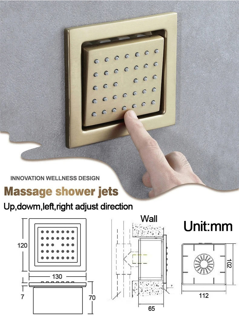 Juno Commercials 36X12 Inch Ceiling Mount Brushed Gold Thermostactic Remote Control Shower System
